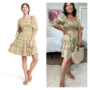 AGUA BENDITA x Target Green Floral Short Sleeve Smocked Mini Dress XXL Blogger